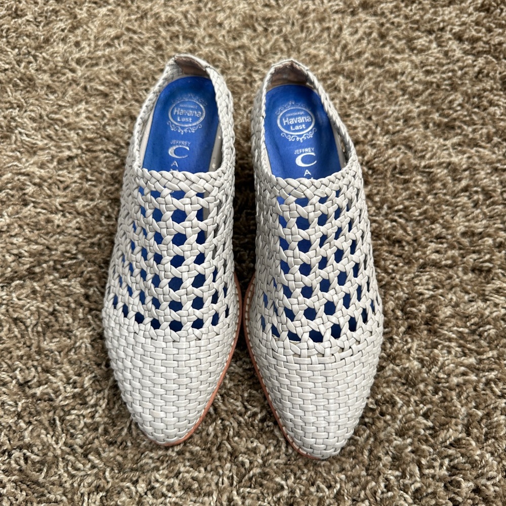 Jeffrey Campbell Leone Gray Handmade Woven Slip On Leather Mules Size 5